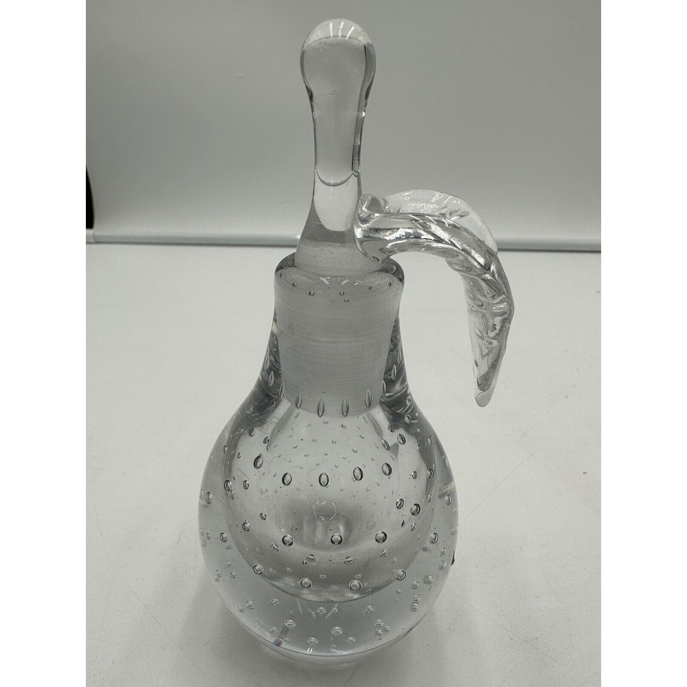 I rice Perfume Bottle Controlled Bubbles Vtg Hand Blown Pear Shape Leaf Clear